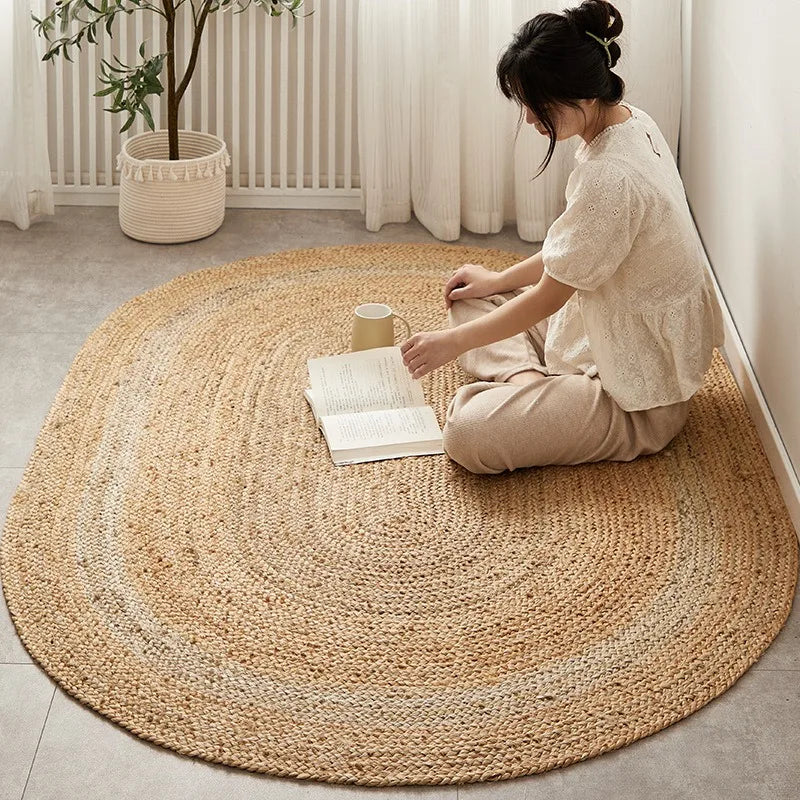 Handwoven Jute Reversible Rug for Living Room and Bedroom