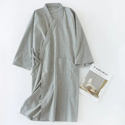 Men’s Cotton Kimono Nightgown Sleepwear with Belt 2024