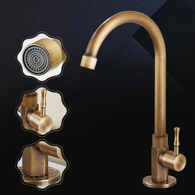 Antique Brass Swan Neck Kitchen Faucet