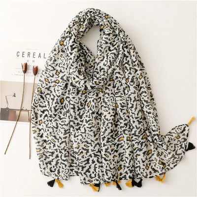 Women’s Viscose Scarf with Polka Dot Floral Pattern