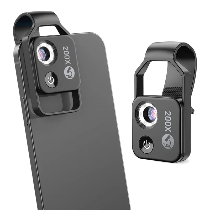MicroZoom Clip-On Phone Microscope – 200x Magnification Lens with LED Light
