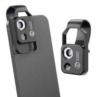 MicroZoom Clip-On Phone Microscope – 200x Magnification Lens with LED Light
