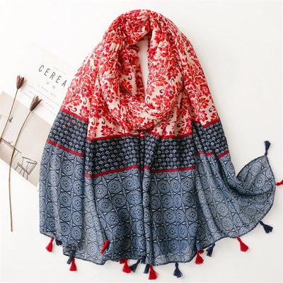 Women’s Viscose Scarf with Polka Dot Floral Pattern