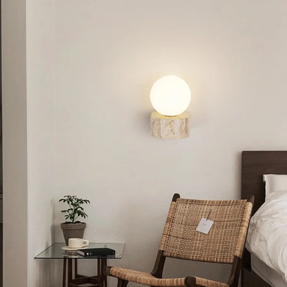 GlobeLume – Modern Wall Lamp Made from Glass and Travertine