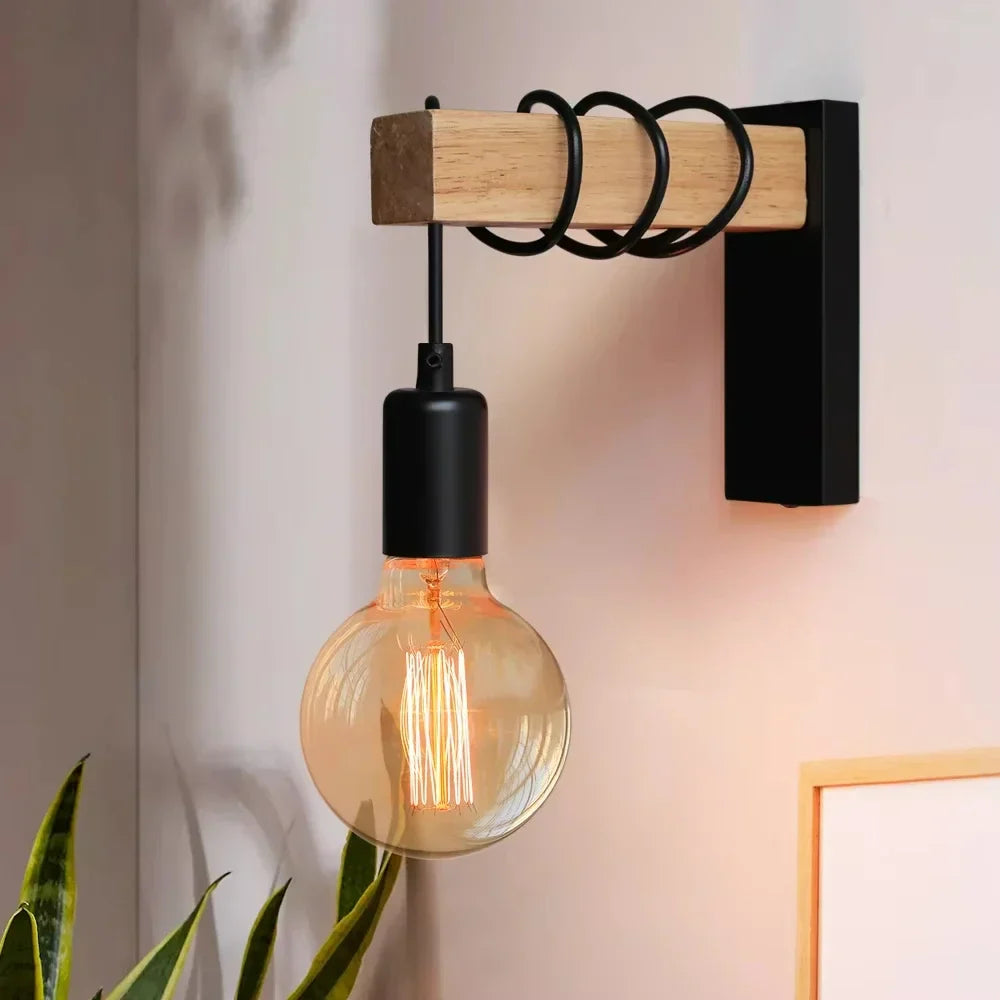 Vintage Wood & Iron Wall Lamp – RetroLume E27