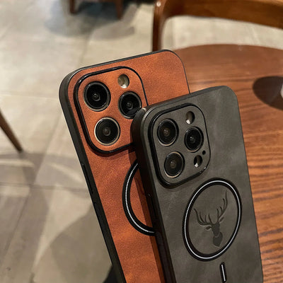 Deer Leather iPhone Case MagSafe Wireless Charging