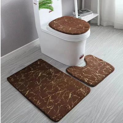 Gold Toilet Seat Cover and Bathroom Mat Set Non-Slip
