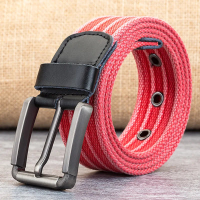 Men’s Canvas Belt – Adjustable Casual Striped Waistband