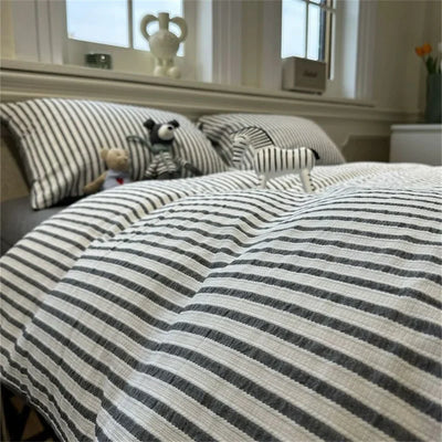 Gray Striped Bedding Set with Duvet Cover and Pillowcases
