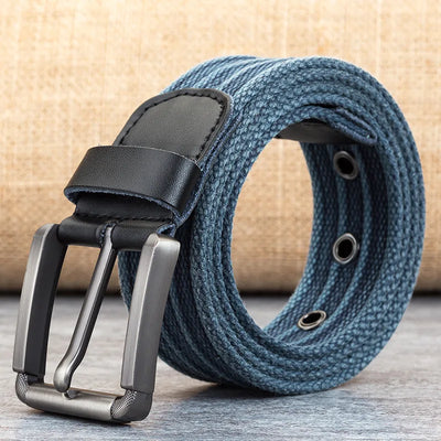 Men’s Canvas Belt – Adjustable Casual Striped Waistband