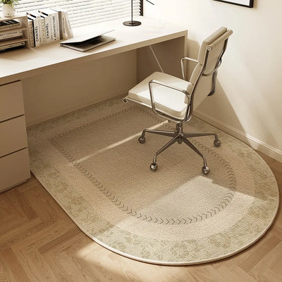 Round Chair Mat Beige Striped Non-Slip Rug 100cm
