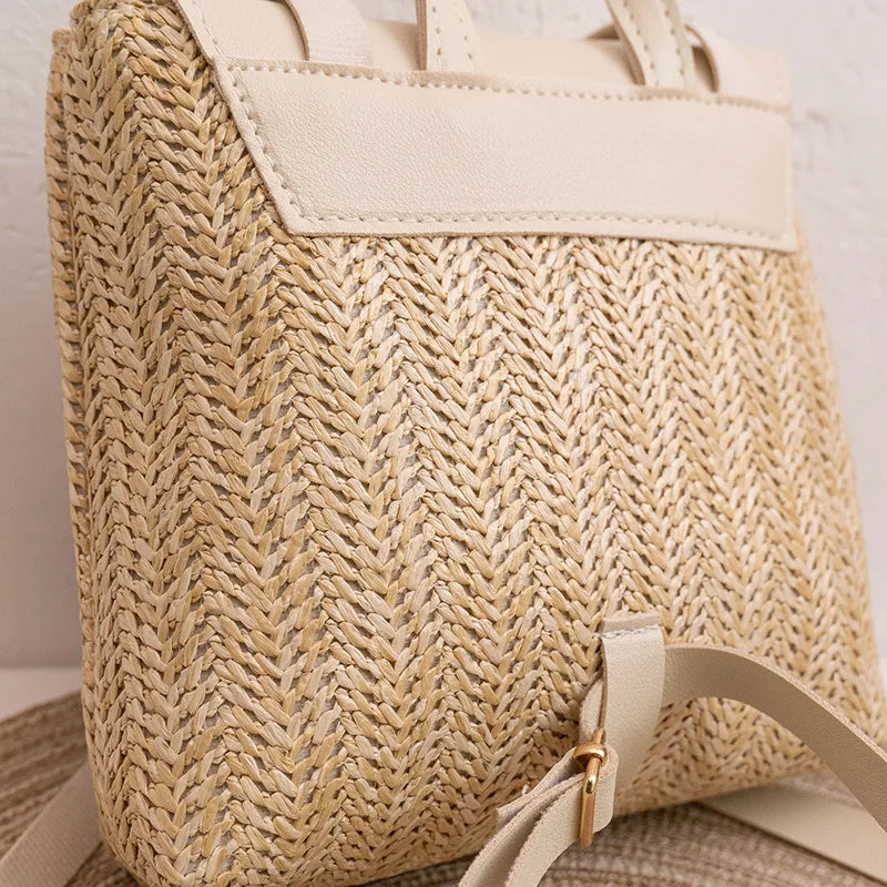 Boho Wicker Backpack Purse for Summer