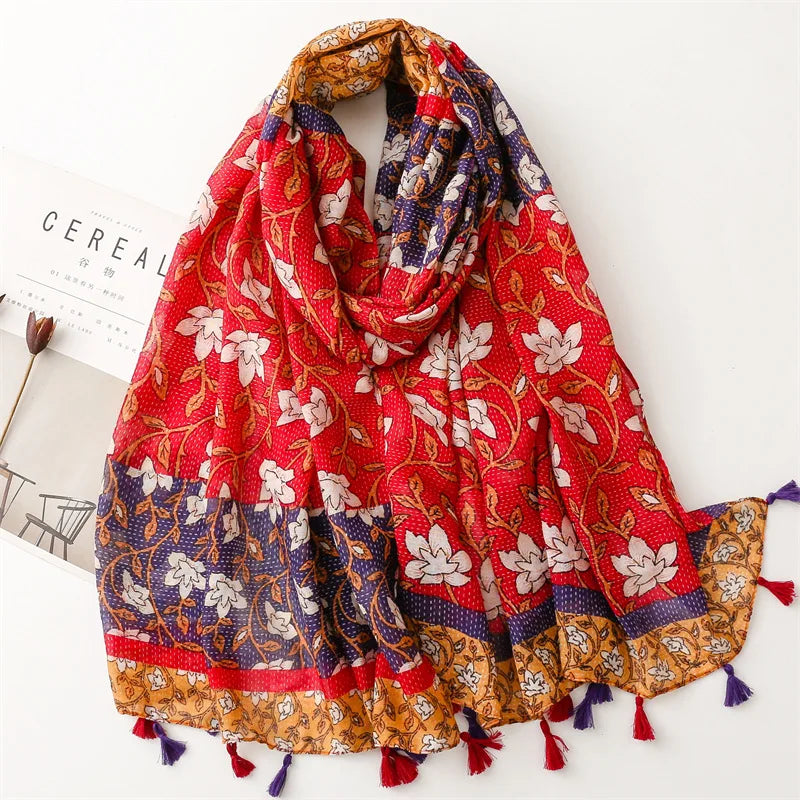 Women’s Viscose Scarf with Polka Dot Floral Pattern