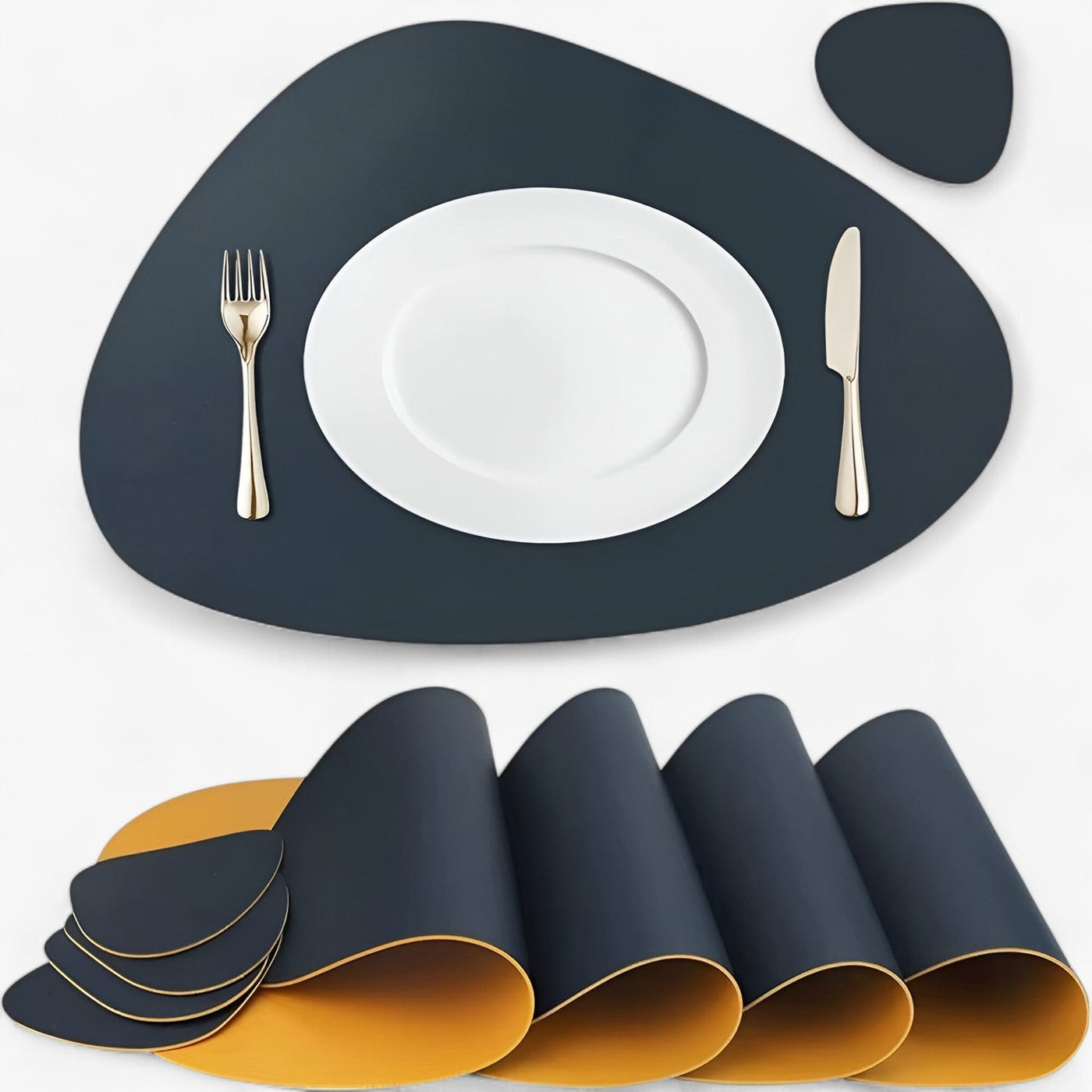Reversible Waterproof Faux Leather Dining Table Placemat Set