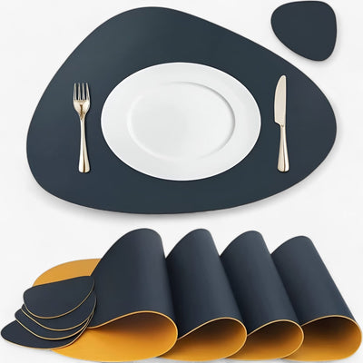 Reversible Waterproof Faux Leather Dining Table Placemat Set