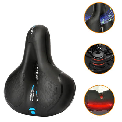 Wide Shock-Absorbing Bike Saddle with Reflective Strip
