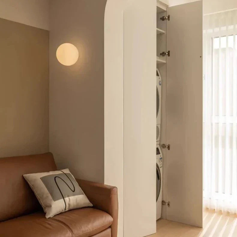 Modern White Milk Glass Circular Wall Light