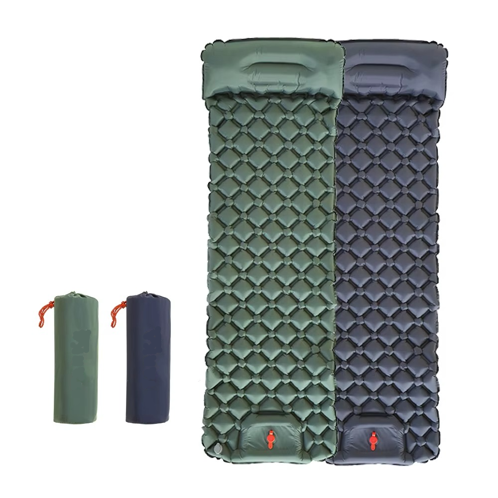 Inflatable Camping Sleeping Pad with Built-In Pillow for Hiking