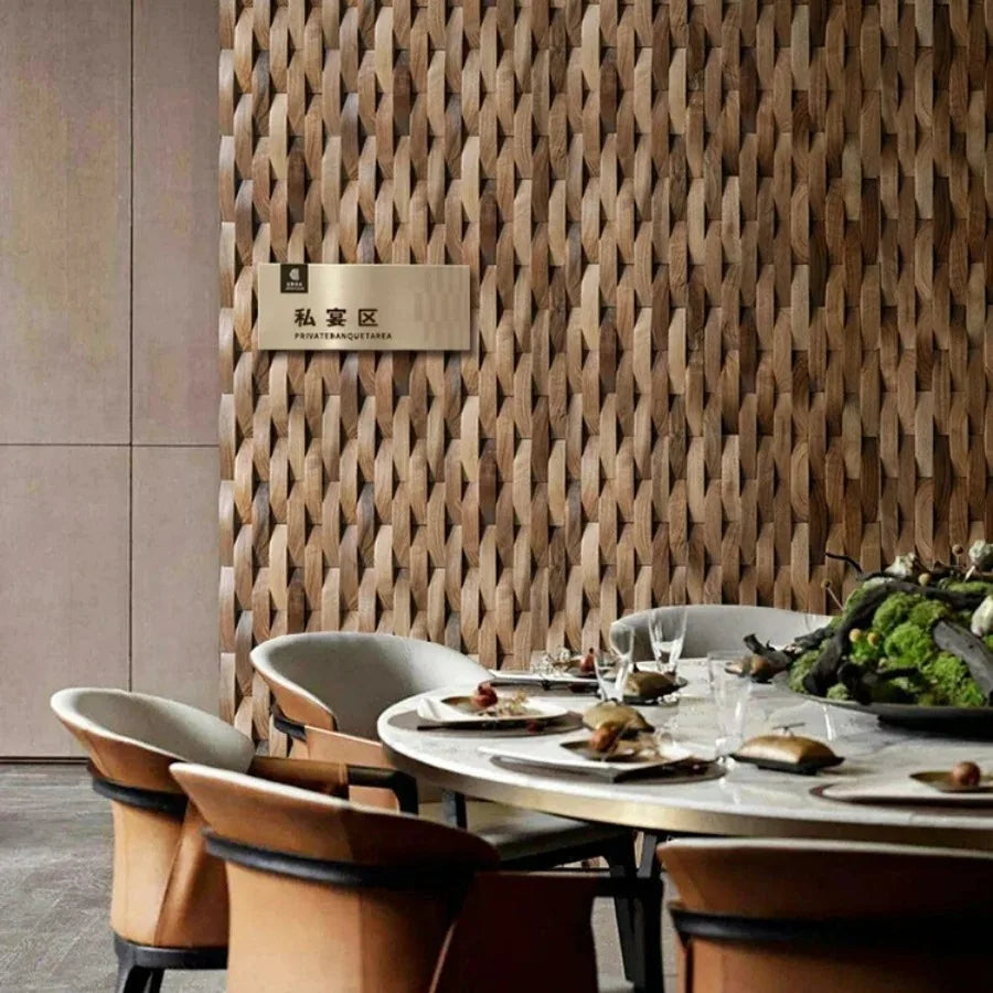3D Solid Wood Mosaic Wall Panel with Acoustic Design