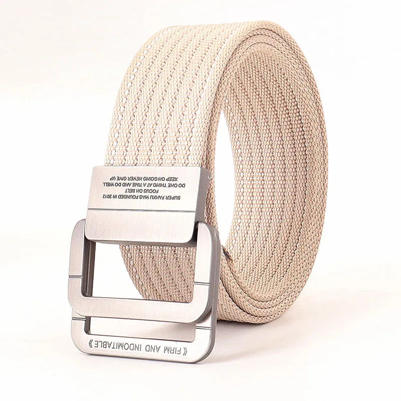 Unisex Canvas Belt – Double Metal Ring Buckle, Adjustable