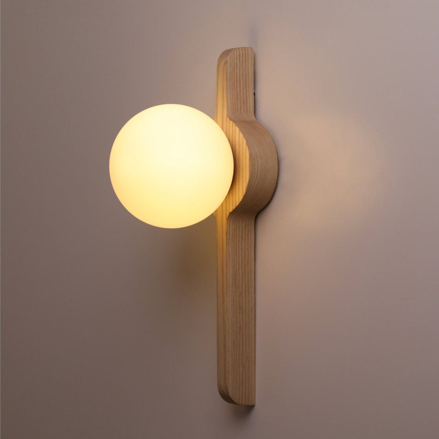 Thai Wood Wall Lamp with Frosted Glass Globe LED Light