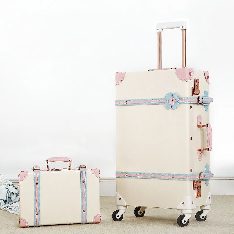 Retro Hard Shell Suitcase Set with Wheels and Combination Lock