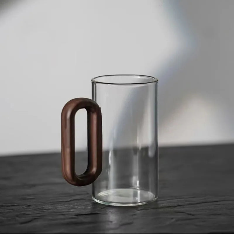 Rustic Wooden Handle Heat-Resistant Glass Mug – 350ml