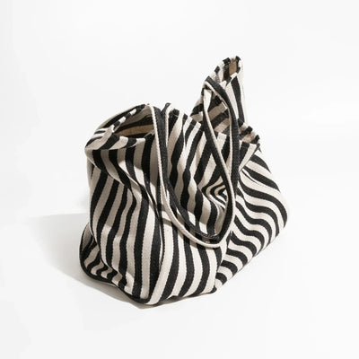 Striped Canvas Tote Bag with Long Handles