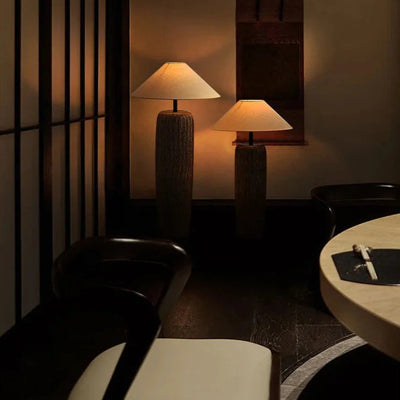 Japanese Pottery Floor Lamp with Fabric Shade