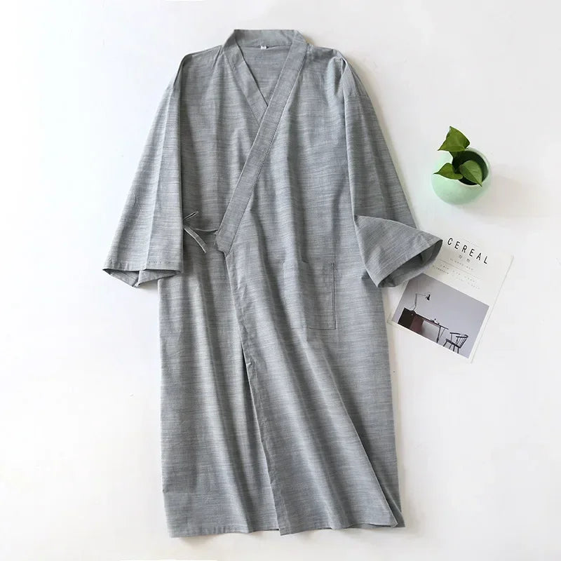 Men’s Cotton Kimono Nightgown Sleepwear with Belt 2024