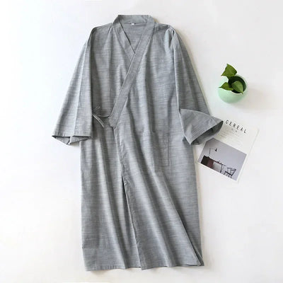 Men’s Cotton Kimono Nightgown Sleepwear with Belt 2024
