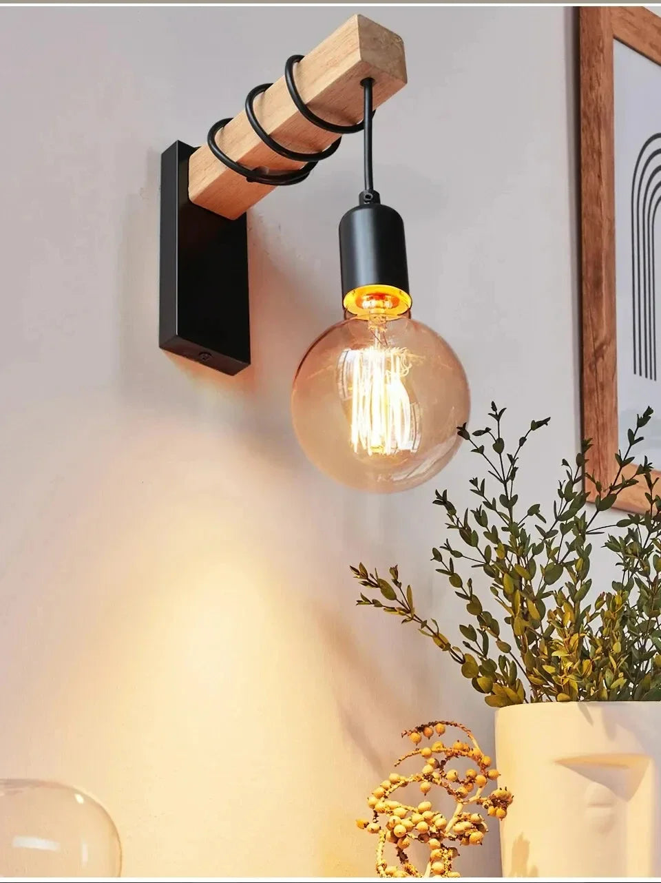 Vintage Wood & Iron Wall Lamp – RetroLume E27