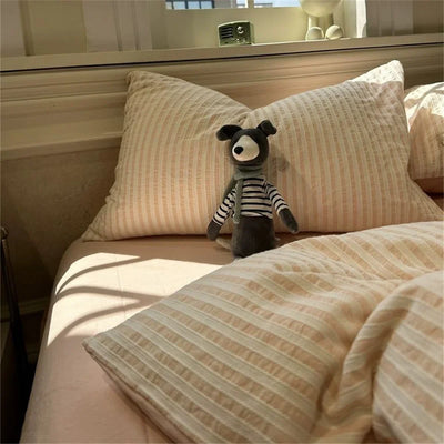 Gray Striped Bedding Set with Duvet Cover and Pillowcases