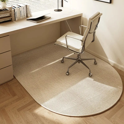 Round Chair Mat Beige Striped Non-Slip Rug 100cm