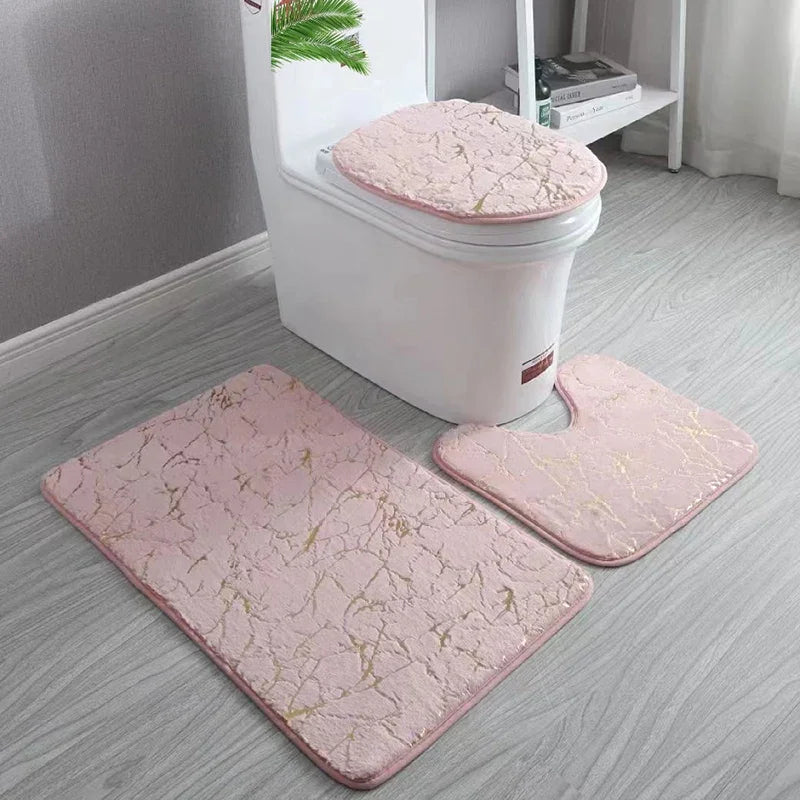 Gold Toilet Seat Cover and Bathroom Mat Set Non-Slip
