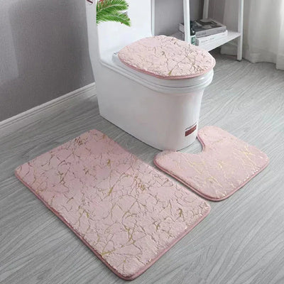Gold Toilet Seat Cover and Bathroom Mat Set Non-Slip