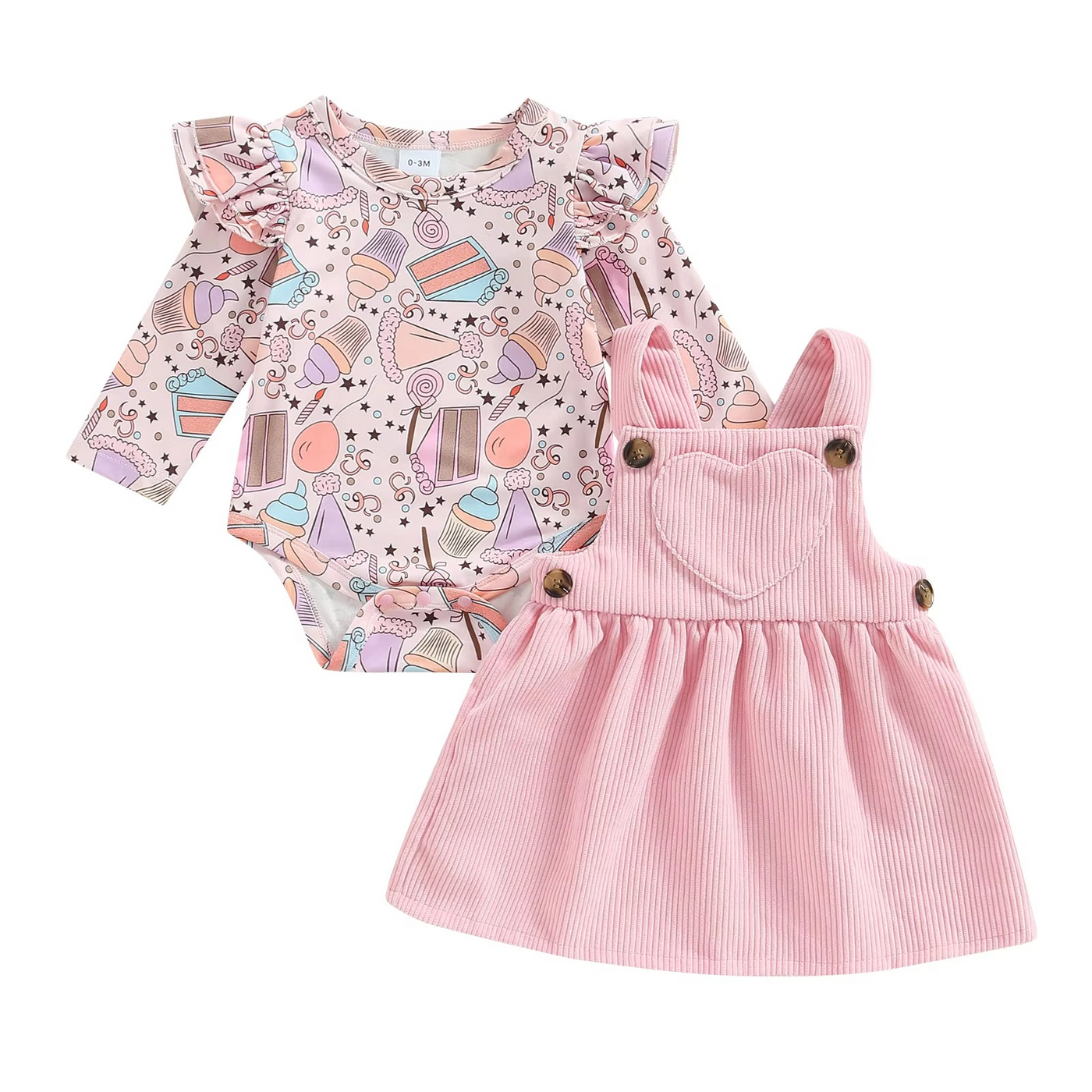 Baby Girl Ice Cream Romper and Corduroy Dress Set