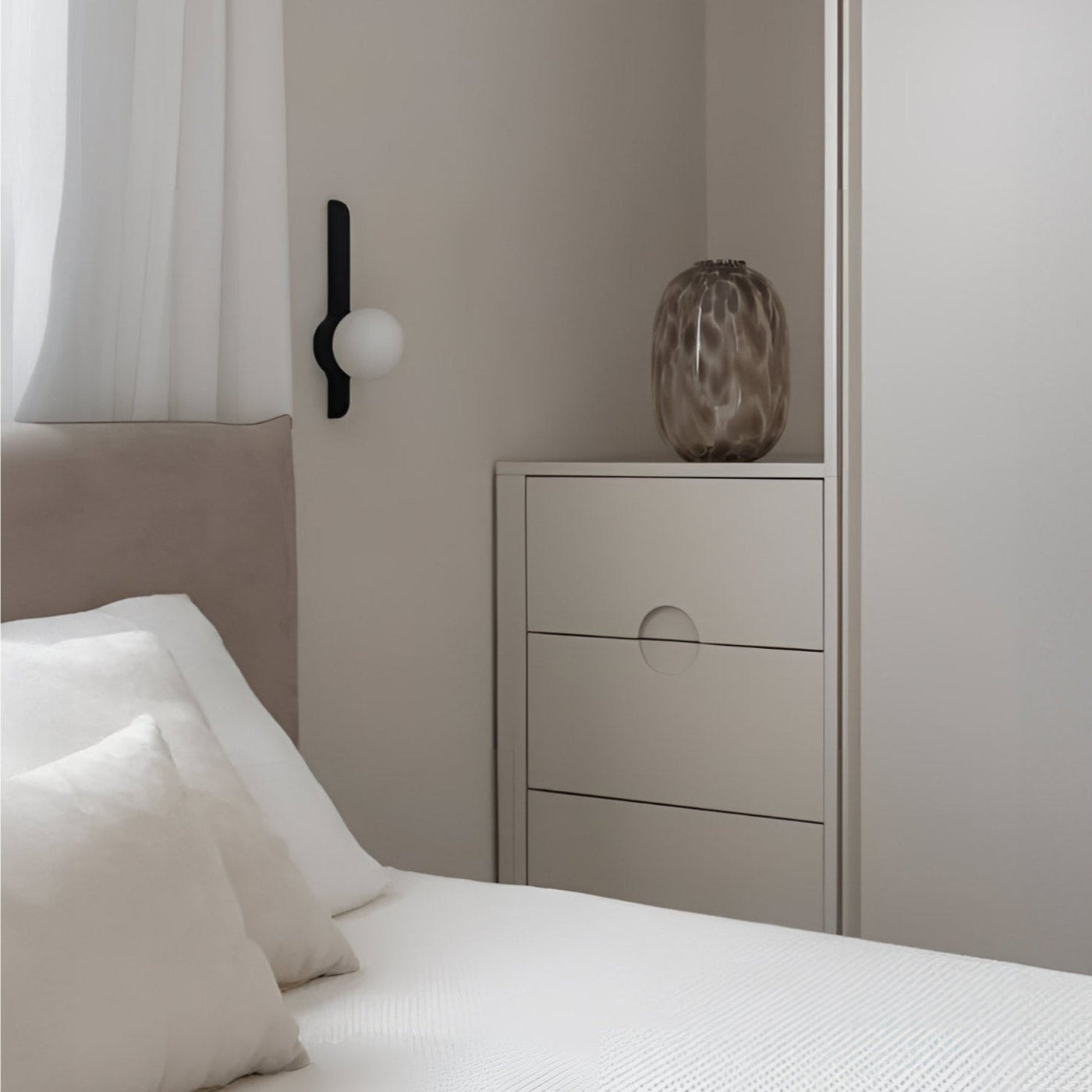 Thai Wood Wall Lamp with Frosted Glass Globe LED Light
