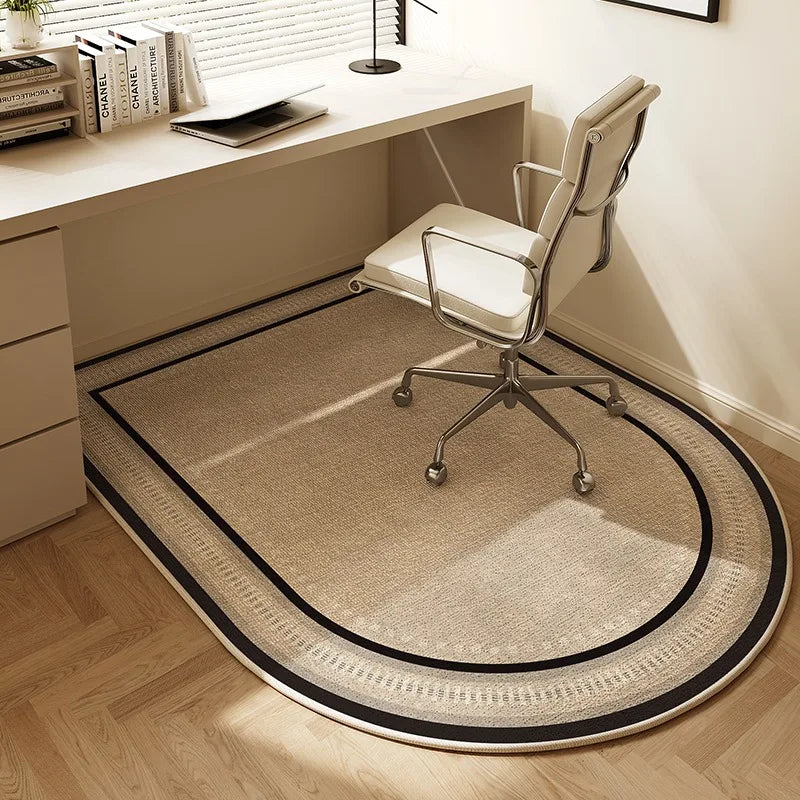Round Chair Mat Beige Striped Non-Slip Rug 100cm