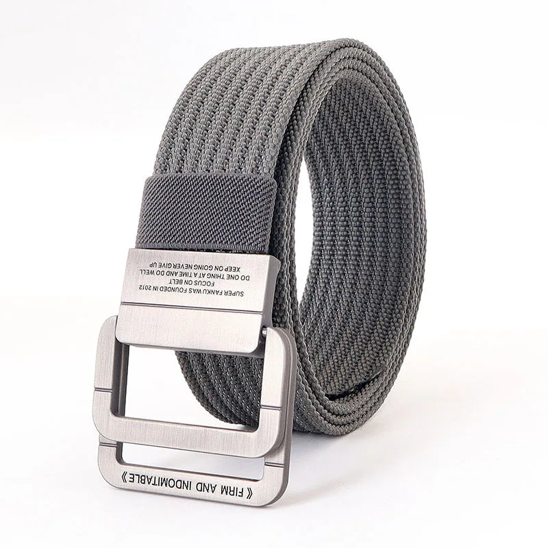 Unisex Canvas Belt – Double Metal Ring Buckle, Adjustable