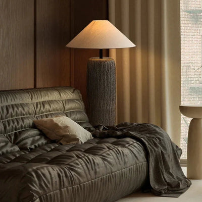 Japanese Pottery Floor Lamp with Fabric Shade