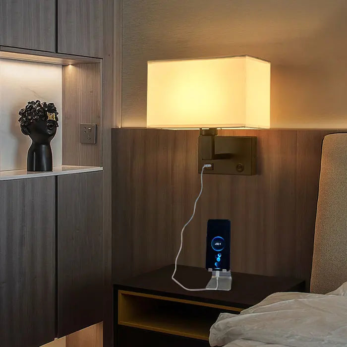 Modern Wall Lamp with Stainless Steel Base & Fabric Shade