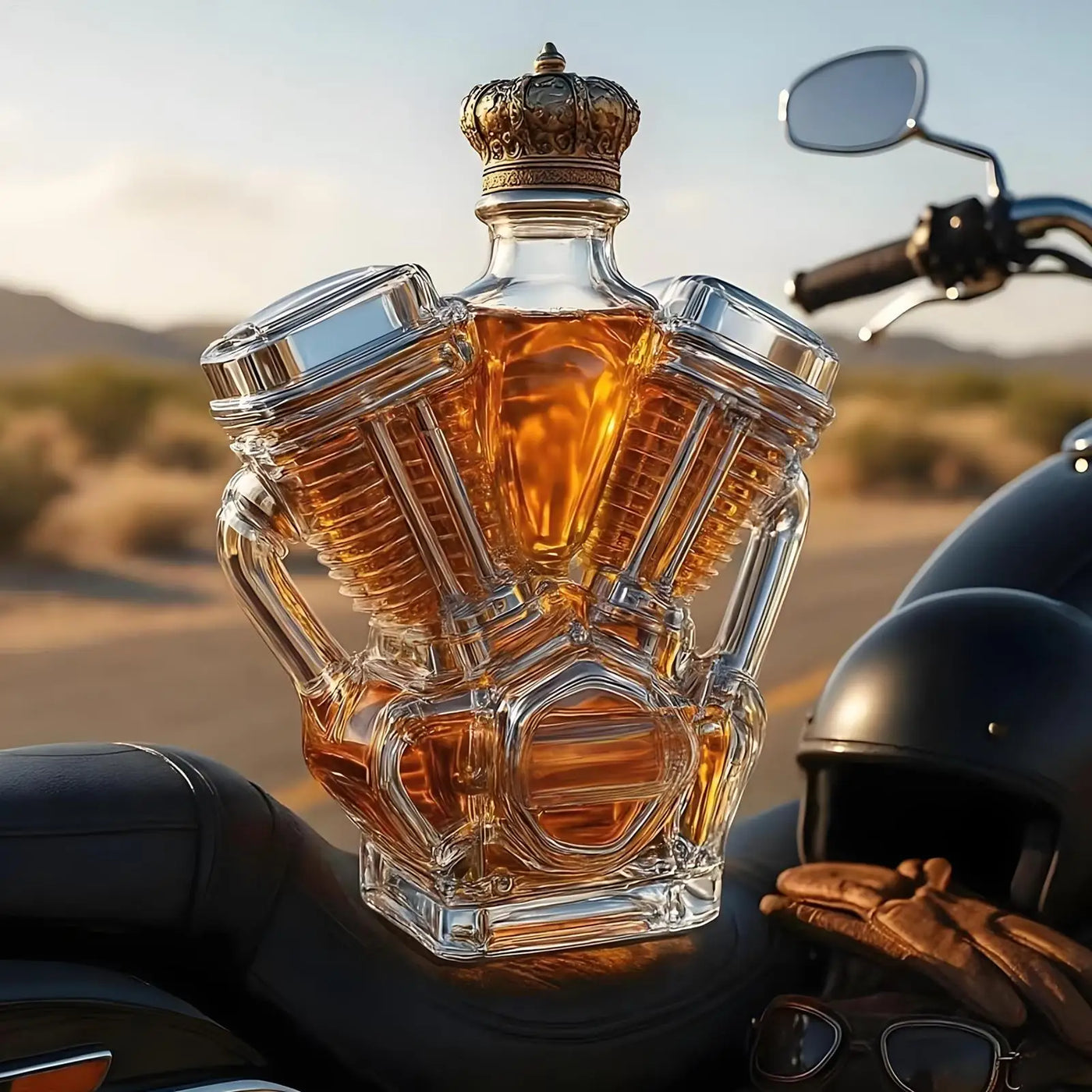 Motorcycle Whiskey Bottle Glass Decanter