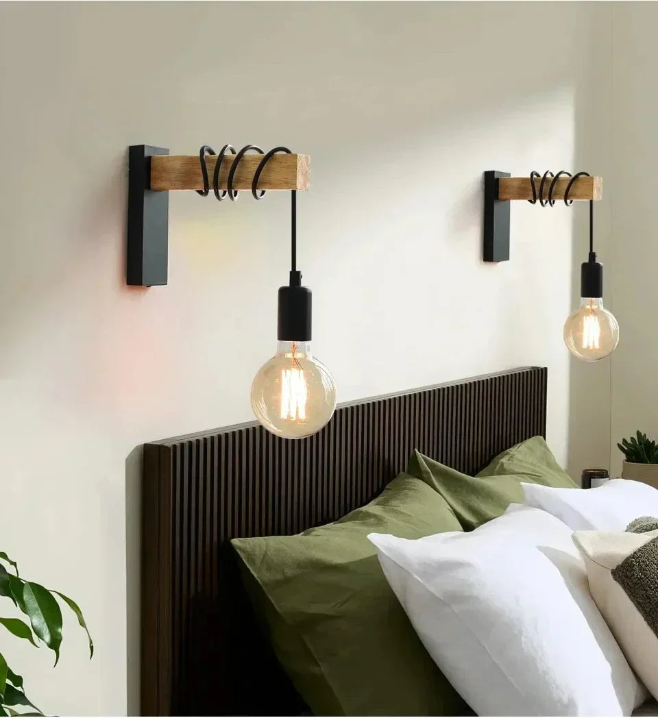 Vintage Wood & Iron Wall Lamp – RetroLume E27