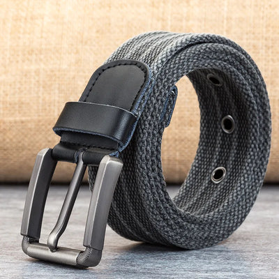 Men’s Canvas Belt – Adjustable Casual Striped Waistband
