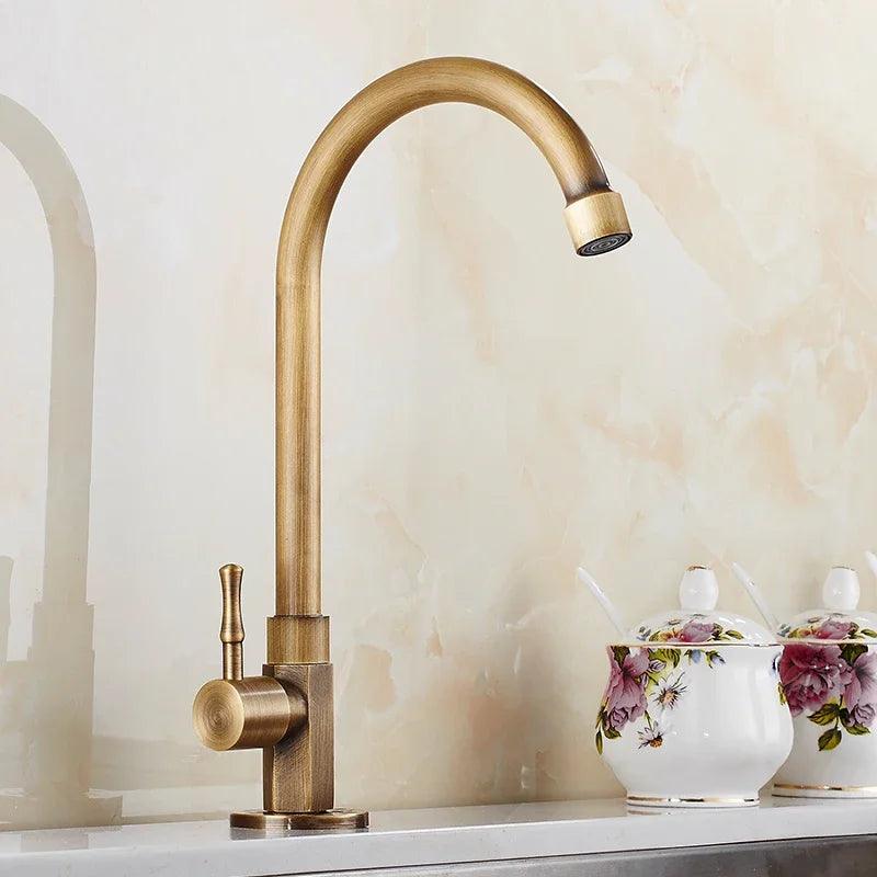 Antique Brass Swan Neck Kitchen Faucet