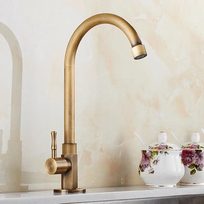 Antique Brass Swan Neck Kitchen Faucet
