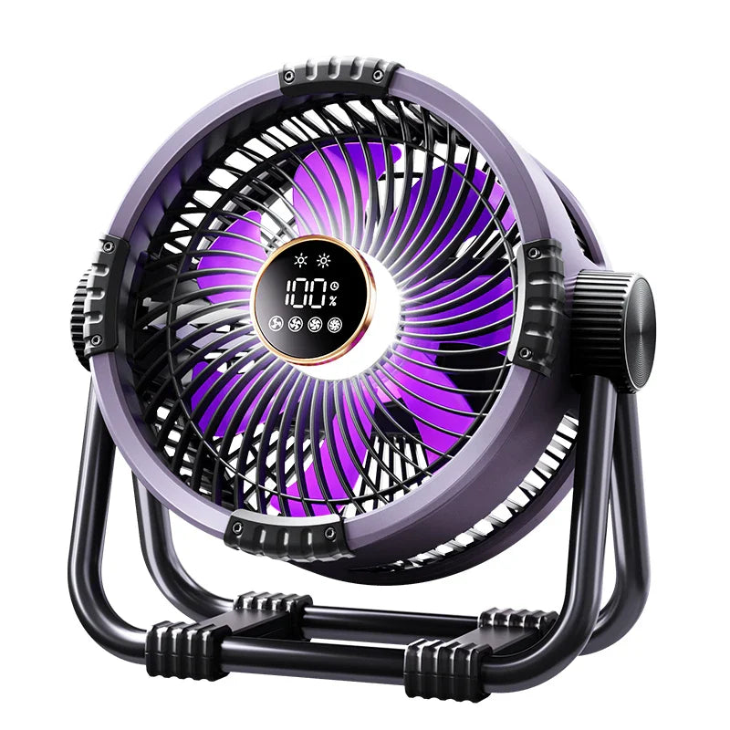 Rechargeable Camping Fan with LED Light and Power Bank