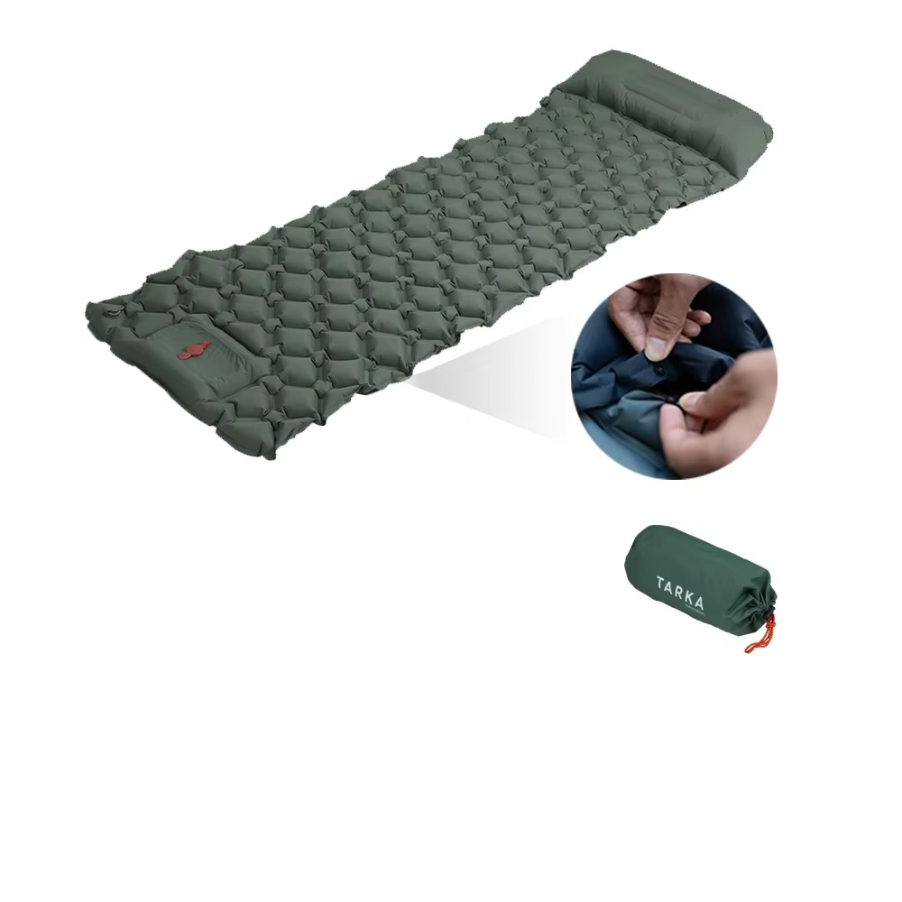 Inflatable Camping Sleeping Pad with Built-In Pillow for Hiking