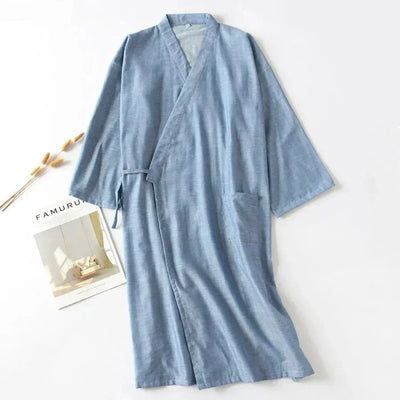 Men’s Cotton Kimono Nightgown Sleepwear with Belt 2024